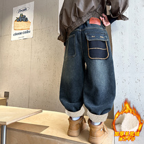 Boy winter jeans Sub-autumn winter style 2023 new integrated velvet CUHK Childrens winter clothing thickened cotton pants tide