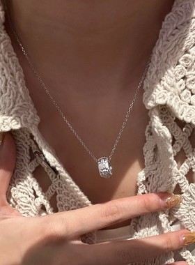 纯银s925布家风拉丝工艺路路通项链镶钻复古设计时尚饰品新锁骨链