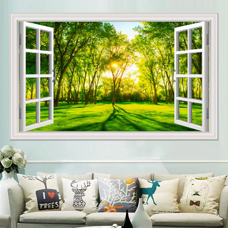 风景画墙贴3D立体壁画贴纸自粘客厅背景墙装饰画假窗卧室沙发墙纸 - 图2