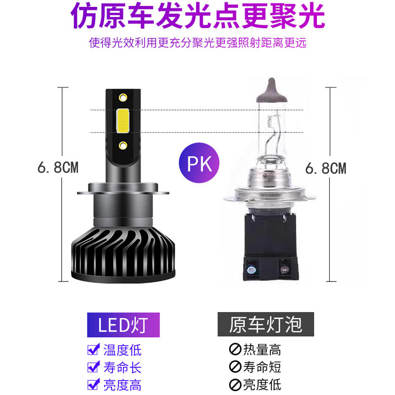 汽车LED大灯H7超亮白H4远近一体9005聚光H1H11前照车灯泡9012改装 - 图1