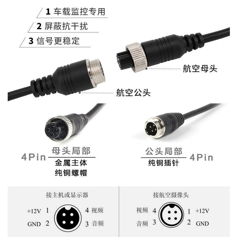 影像航空头弹簧线半挂车货车四路监控摄像头视频连接线螺旋线-图1