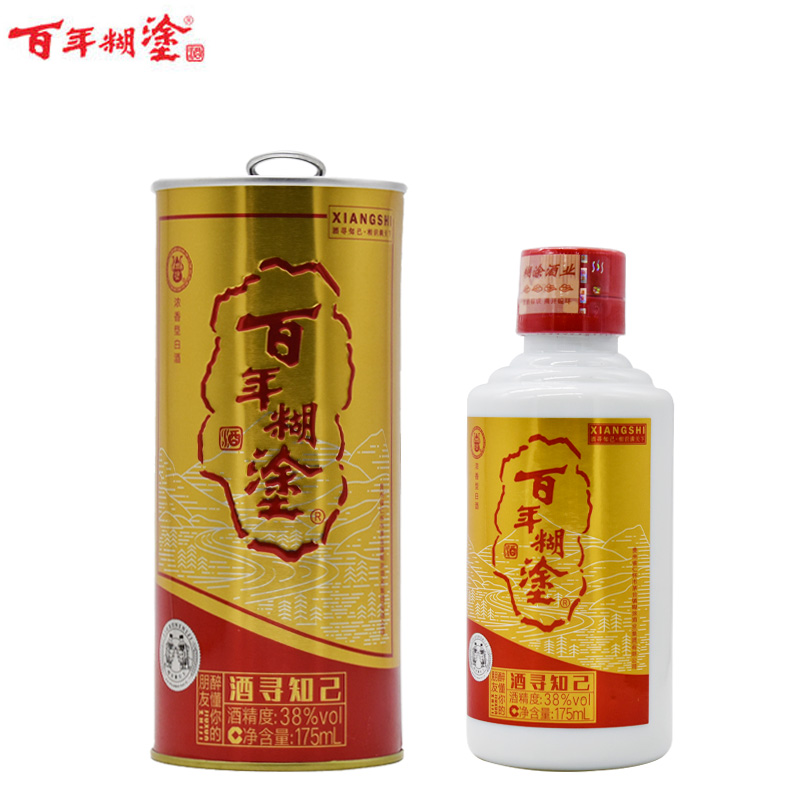 百年糊涂38度经典贵州浓香型高粱粮食小瓶装白酒175mL*24支装-图0