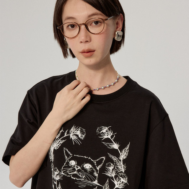 Omont egg tart home short sleeve retro kitten print