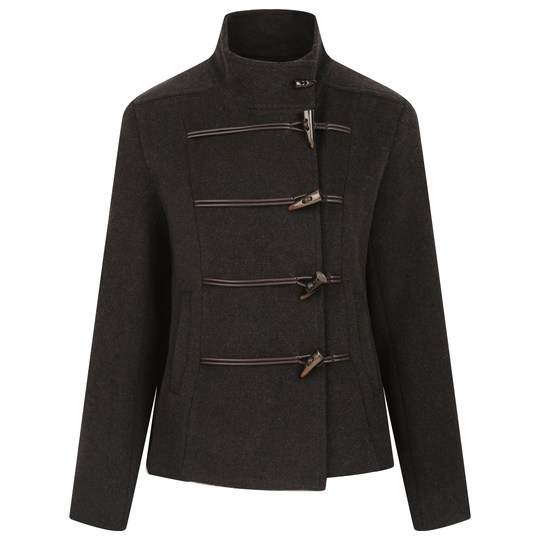 Retro horn button waisted short woolen jacket