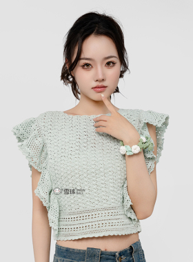 雪球diy手工编织玉棉法式小飞袖蕾丝上衣材料包甜美毛线针织无袖
