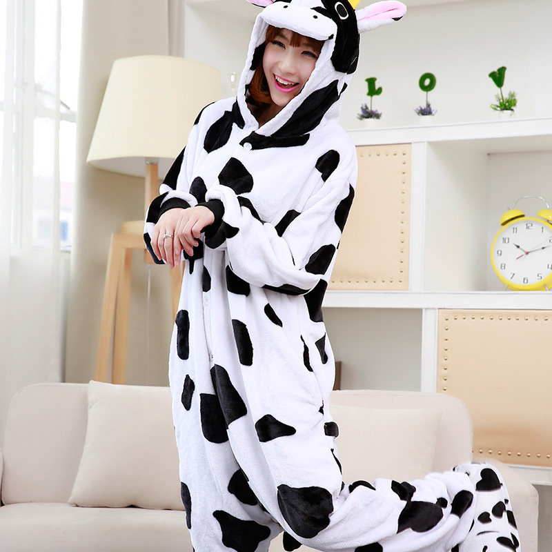 秋冬款奶牛动物卡通连体法兰绒睡衣 一阳指服饰睡衣/家居服套装
