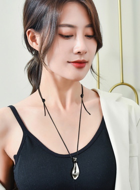 时尚个性抽拉黑绳子花瓶长款项链女秋冬百搭潮女衣服配跨境饰品批