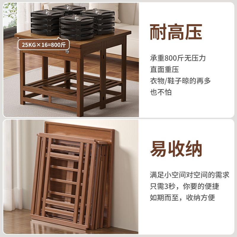 耐朴旗舰店烤火桌子家用新款正方形取暖桌简易可折叠实木楠竹烤火架茶几餐桌3