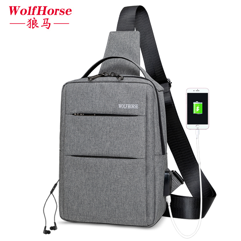wolfhorse箱包旗舰店胸包男多功能休闲小背包简约时尚男手提包韩版潮流男士单肩斜挎包0