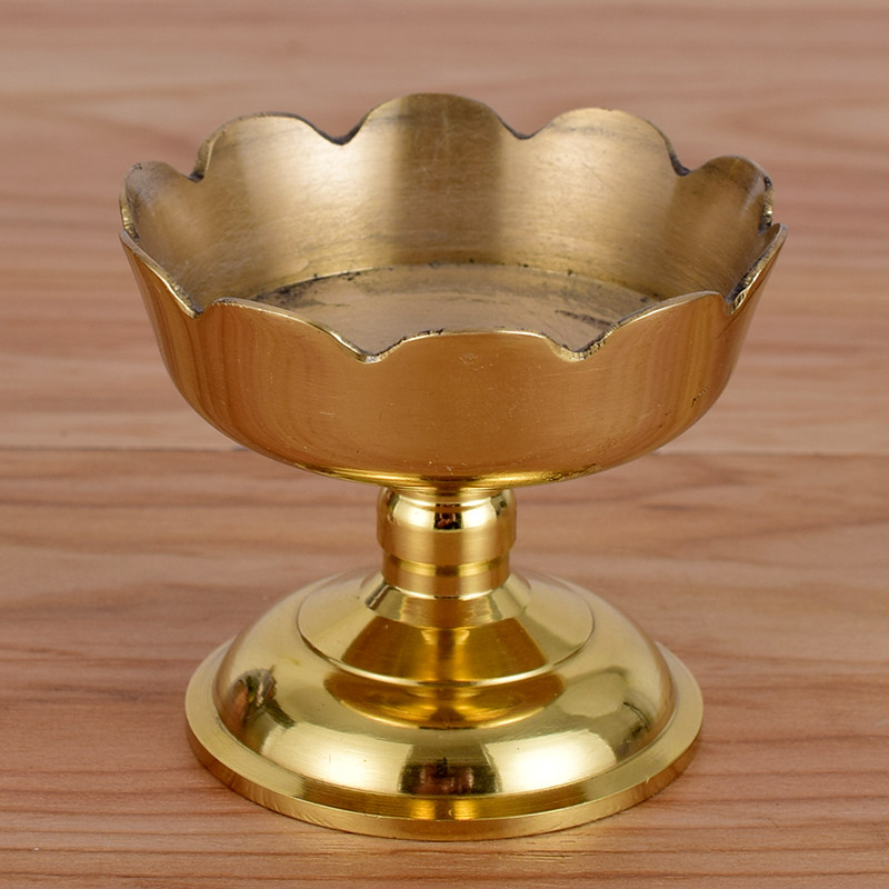 家用供佛前关公长明灯供灯蜡烛底座铜烛台纯黄铜酥油灯座室内用品