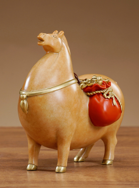 马上有钱黄铜生肖马摆件招财新中式客厅酒柜装饰唐马乔迁开业礼物