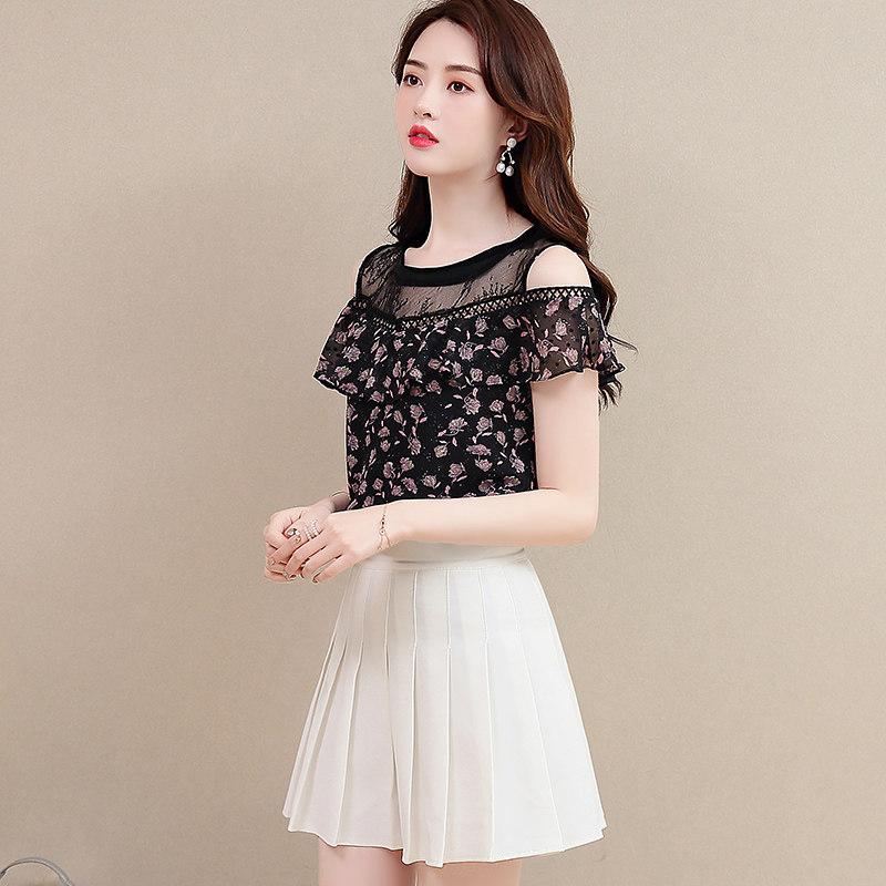 2020春夏新款遮肚子超仙甜美雪纺衫 香衣伴水蕾丝衫/雪纺衫