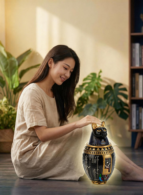 古埃及法老贝斯特猫神树脂摆件 家居玄关办公室装饰收纳罐骨灰罐