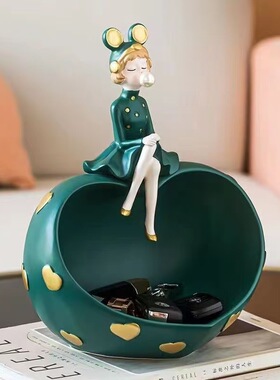 创意女孩泡泡爱心收纳摆件家居轻奢感桌面装饰钥匙树脂工艺品