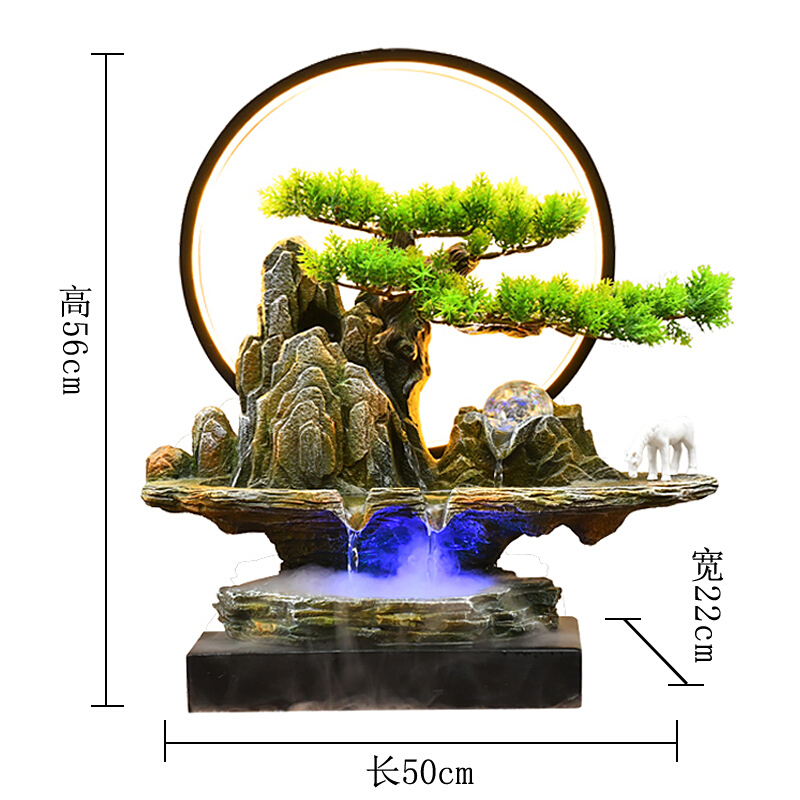 新中式假山流水喷泉摆件客厅办公室桌面装饰高山循环水生财风水轮