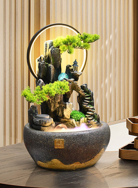 客厅桌面风水轮流水摆件鱼缸造景