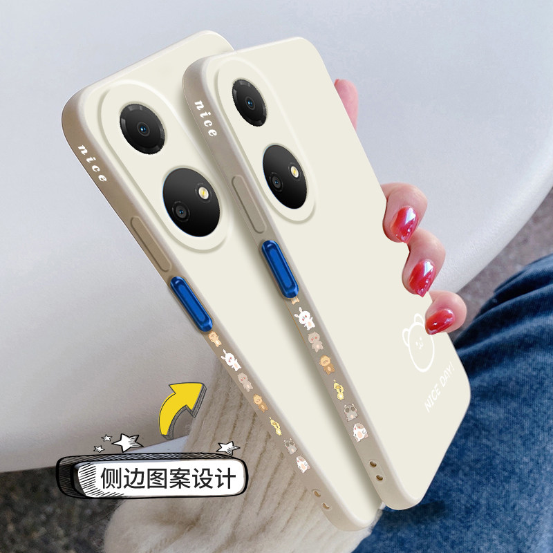 适用荣耀畅玩30plus手机壳新款华为honor畅玩30液态硅胶保护套30m镜头全包9A防摔保护套男女情侣简约线条小熊