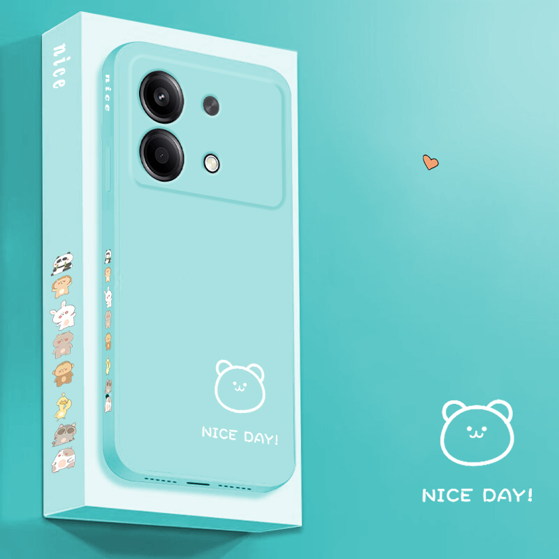 适用于红米note13rpro手机壳简画熊和兔红米小米note13RPro新款耐脏中国风男女全包液态硅胶Note13Rpro软壳
