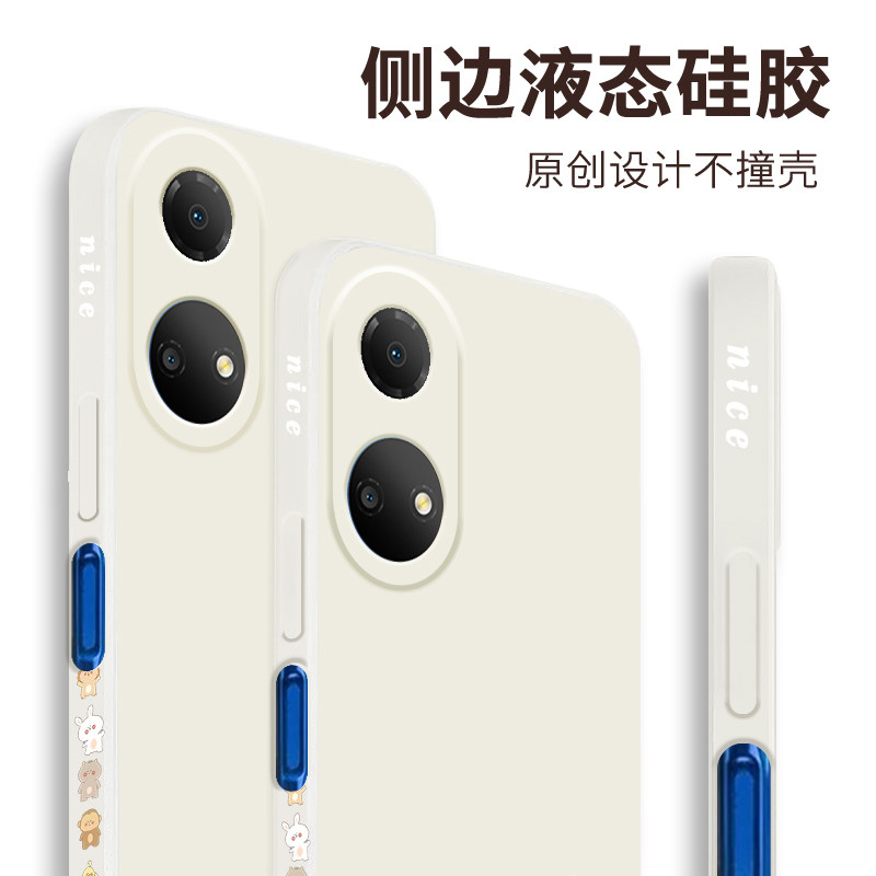 适用荣耀畅玩30plus手机壳新款华为honor畅玩30液态硅胶保护套30m镜头全包9A防摔保护套男女情侣简约线条小熊