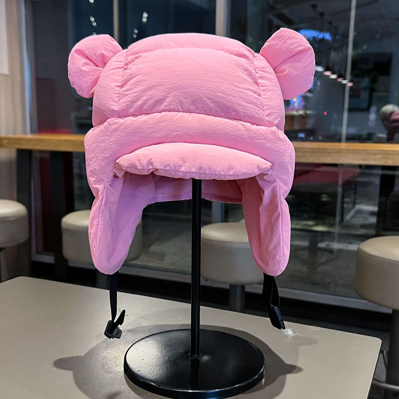 羽绒棉雷锋帽女可爱小熊耳朵套头帽东北冬季骑车防风护耳飞行帽子,淘宝优惠券,粉丝福利购,淘宝优惠卷