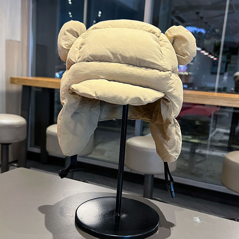 羽绒棉雷锋帽女可爱小熊耳朵套头帽东北冬季骑车防风护耳飞行帽子,淘宝优惠券,粉丝福利购,淘宝优惠卷