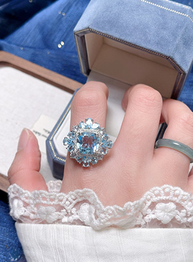 s925纯银天然托帕石戒指活口可调节多颗豪镶彩宝镶嵌女礼物