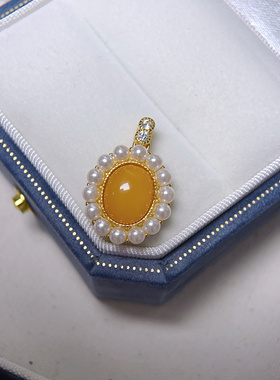 12.20【青金石蜜蜡】s925纯银吊坠天然蜜蜡青金石坠子女项链礼物