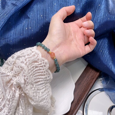 天然蓝水翡翠A货手串冰飘南红新中式国风手链纯银玉石女礼物