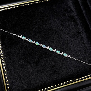 11.15更新天然炫彩白欧泊手链爆闪满火彩S925纯银女礼物非洲欧泊