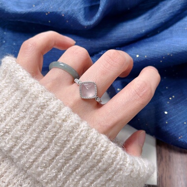 11.21更S925银镶嵌天然星光粉粉晶戒指小众设计简约气质食指戒女