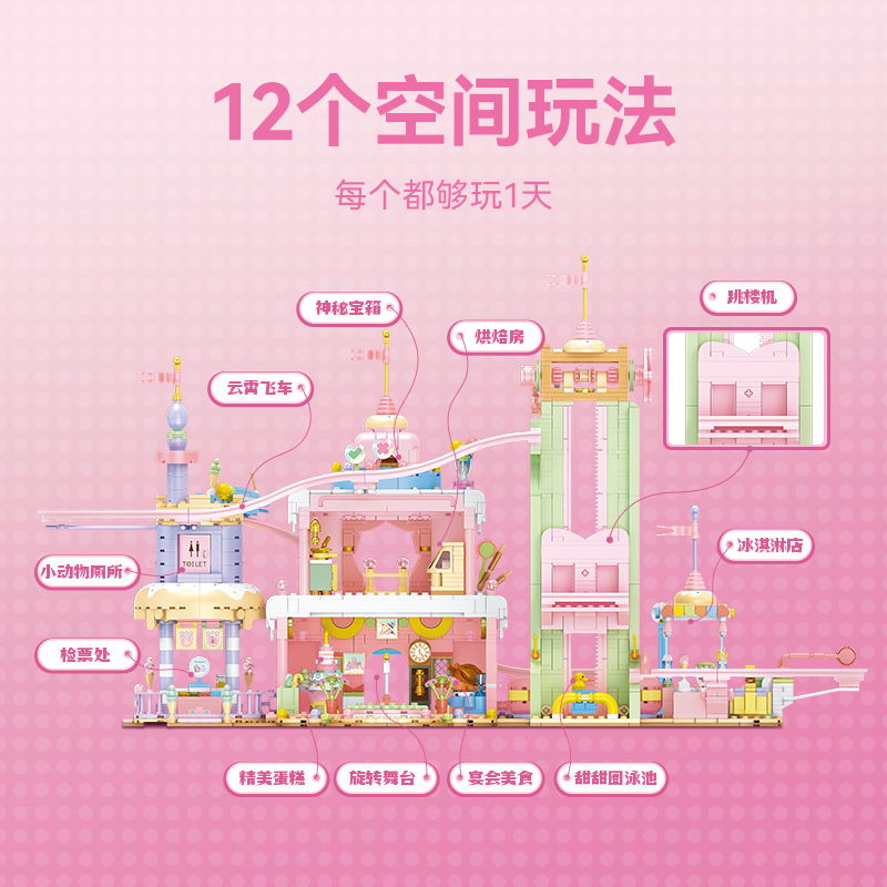 森宝积木游乐园糖果星球梦幻乐园城堡小颗粒拼装女孩童玩具8-12岁
