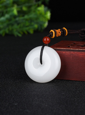 2020新款新疆玉金丝玉白色玉平安扣吊坠男女士情侣款挂件