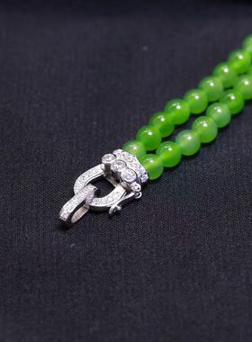 和田玉碧玉手链6mm圆珠双排手串女款天然玉石百搭小米珠玉串多圈