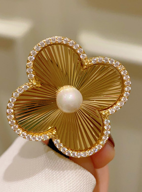欧美简约四叶草珍珠胸针胸花别针