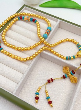 108颗多圈佛珠沙金长项链