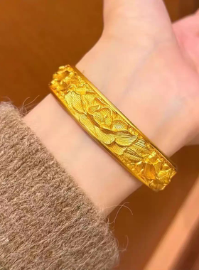 传承沙金女手镯牡丹花实心不掉色送礼物轻奢精致仿真首饰越南