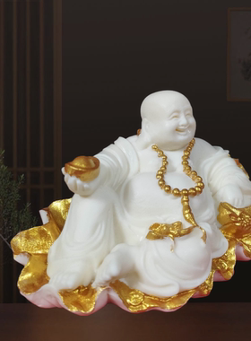 象牙果雕荷叶弥勒笑佛家居办公桌面摆件车载工艺装饰品招财保平安