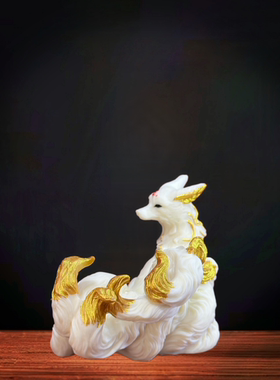 象牙果崇拜供奉九尾灵狐神像家用办公玄关古董架摆件饰品