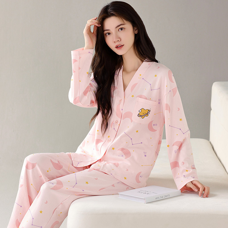 三枪睡衣女士春秋季秋款纯棉长袖家居服女款秋天卡通甜美开衫套装,淘宝优惠券,粉丝福利购,淘宝优惠卷