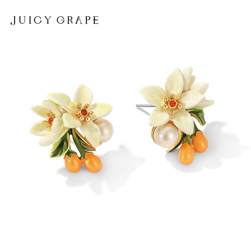 Juicy Grape普罗旺斯系列原创橙花小金桔耳夹耳饰气质通勤耳钉女 - 图1