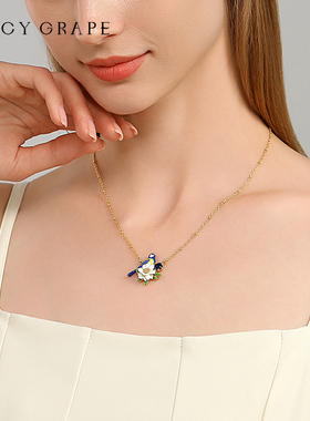 juicygrape原创小鸟花朵项链