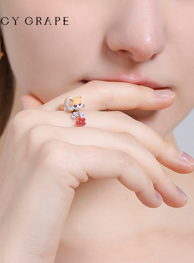 juicygrape可爱立体猫咪戒指女