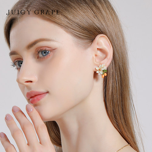 Juicy Grape普罗旺斯系列原创橙花小金桔耳夹耳饰气质通勤耳钉女 - 图0