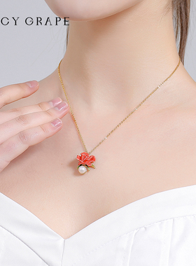 JuicyGrape珐琅玫瑰花项链女