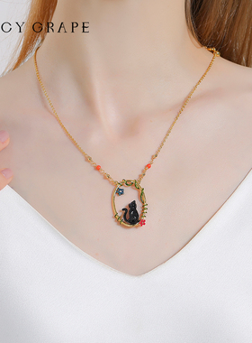 JuicyGrape黑色猫咪中长款项链
