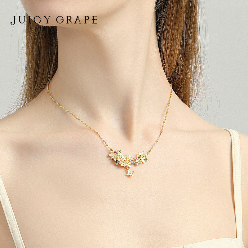 Juicy Grape轻奢小众设计感浪漫桂花珐琅项链女法式锁骨链毛衣链 - 图2