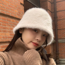 Autumn winter bucket hat female imitation rabbit fur covered washbasin hat Han version day department chill-proof and warm plush fisherman hat tide