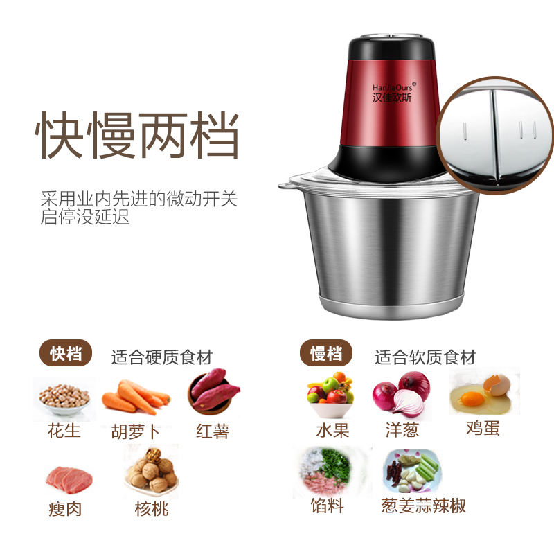 汉佳欧斯绞肉机家用电动小型多功能打碎肉馅菜不锈钢料理蒜蓉搅拌 汉佳欧斯绞肉机家用电动小型多功能打碎肉馅菜不锈钢料理蒜蓉搅拌