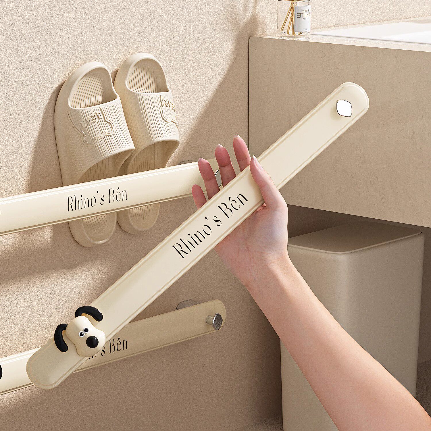 新款ABS免打孔浴室壁挂式拖鞋挂架置物架墙上毛巾挂架杆收纳神器