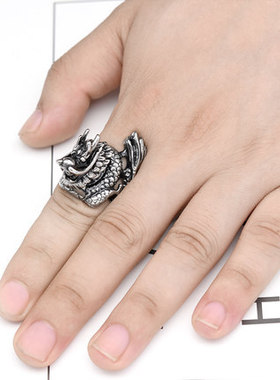复古男士钛钢狼头朋克风戒指